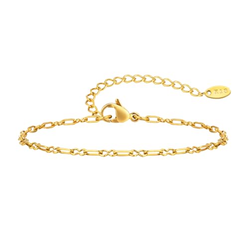 Bishilin Armbänder Damen Verstellbar 21CM, Edelstahl Armband Dünn 2MM Gliederkette Betterarmband Personalisiert Charm Armbänder für Frauen Gold Bishilin Armbänder Damen Verstellbar 21CM, Edelstahl Armband Dünn 2MM Gliederkette Betterarmband Personalisiert Charm Armbänder für Frauen Gold von Bishilin