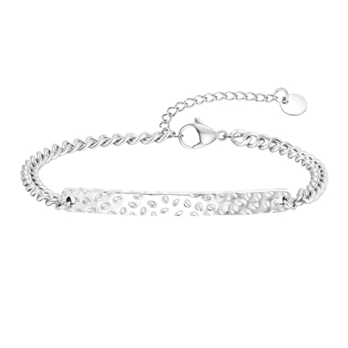 Bishilin Armbänder Herren 23CM, Edelstahl Armband mit Schild Panzerarmband Freundschaftsarmband Personalisiert Charm Armbänder für Männer Silber von Bishilin