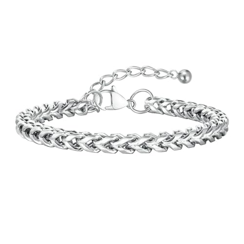 Bishilin Armbänder Herren 26CM, Edelstahl Armband 6MM Francokette Freundschaftsarmband Personalisiert Charm Armbänder für Männer Silber von Bishilin