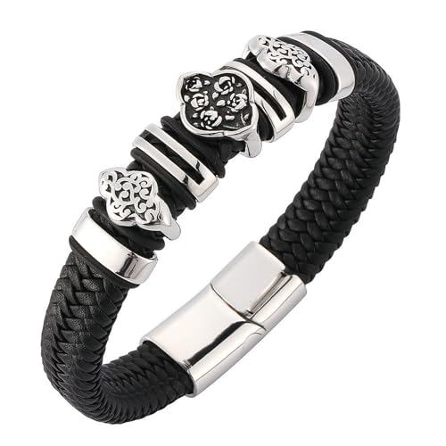 Bishilin Armbänder Herren Leder, Armband Männer Personalisiert 12MM Filigran Lederarmband mit Magnetverschluss Schwarz 16.5CM von Bishilin