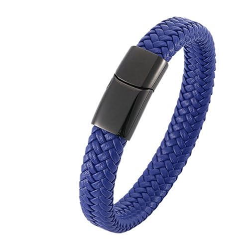 Bishilin Armbänder Herren Leder, Armband Männer Personalisiert 12MM Gewebt Lederarmband mit Magnetverschluss Dunkelblau 18.5CM von Bishilin