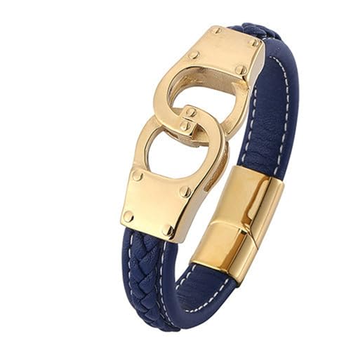 Bishilin Armbänder Herren Leder, Armband Männer Personalisiert 12MM Handschellen Lederarmband mit Magnetverschluss Blau 16.5CM von Bishilin