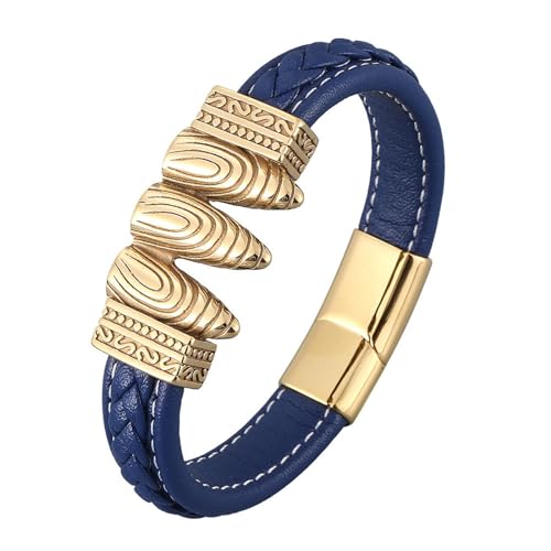 Bishilin Armbänder Herren Leder, Armband Männer Personalisiert 12MM mit Vintage Geometrie Lederarmband Magnetverschluss Blau 16.5CM von Bishilin