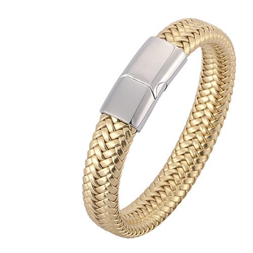 Bishilin Armbänder Herren Leder, Personalisiertes Armband Männer Geflochten Lederarmband mit Magnetverschluss Gold 20.5CM von Bishilin