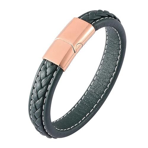 Bishilin Armbänder Herren Leder, Personalisiertes Armband Männer Geflochten Lederarmband mit Magnetverschluss Grün 20.5CM von Bishilin