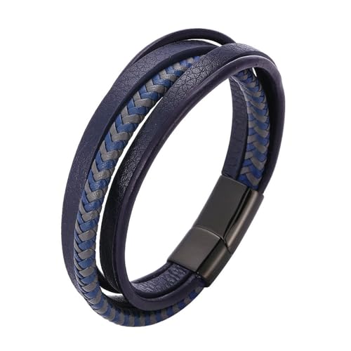 Bishilin Armbänder Herren Leder, Personalisiertes Armband Männer Multilayer Geflochten Lederarmband mit Magnetverschluss Schwarz 20.5CM von Bishilin