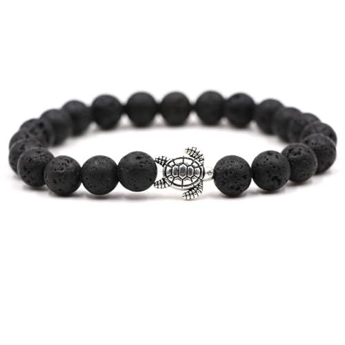 Bishilin Armbänder für Herren 19CM, Perlenarmband Chakra 8MM Lavagestein Schwarz mit Schildkröte Charms Armbänder Männer Personalisiert von Bishilin