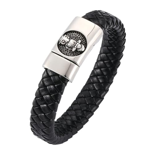 Bishilin Armbänder für Herren Leder mit Magnetverschluss, Lederarmband Personalisiert 12MM Eule Charms Armband Männer Schwarz 16.5CM von Bishilin