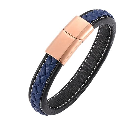 Bishilin Armbänder für Herren Leder mit Magnetverschluss, Lederarmband Personalisiert 12MM Geflochten Charms Armband Männer Schwarz Blau 18.5CM von Bishilin