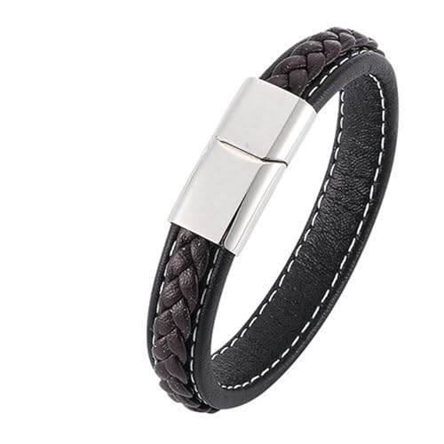 Bishilin Armbänder für Herren Leder mit Magnetverschluss, Lederarmband Personalisiert 12MM Gewebt Charms Armband Männer Schwarz Braun 18.5CM von Bishilin