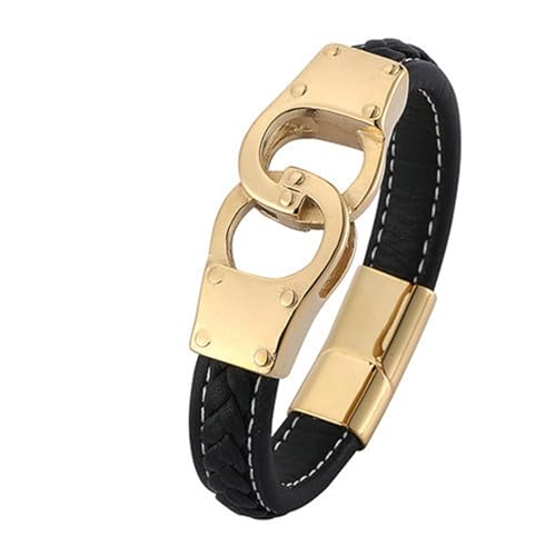 Bishilin Armbänder für Herren Leder mit Magnetverschluss, Lederarmband Personalisiert 12MM Handschellen Charms Armband Männer Schwarz 16.5CM von Bishilin