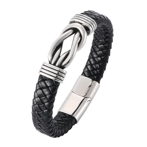 Bishilin Armbänder für Herren Leder mit Magnetverschluss, Lederarmband Personalisiert 12MM mit Knoten Charms Armband Männer Schwarz 18.5CM von Bishilin