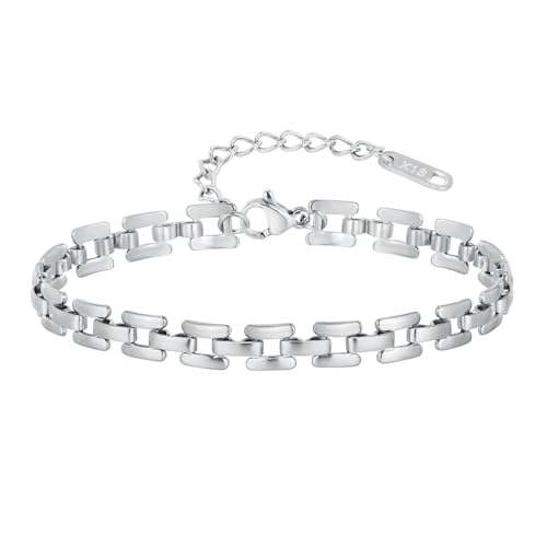 Bishilin Armband Edelstahl Damen, Armbänder Frauen 21CM 5.5MM Gliederkette Partnerarmband Personalisiert Charm Armband Modern Silber von Bishilin