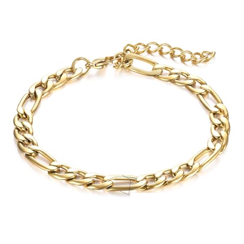 Bishilin Armband Edelstahl Frauen, Charm Armband 20.5CM 5MM Figarokette Partnerarmband Personalisiert Gold Armbänder für Damen von Bishilin