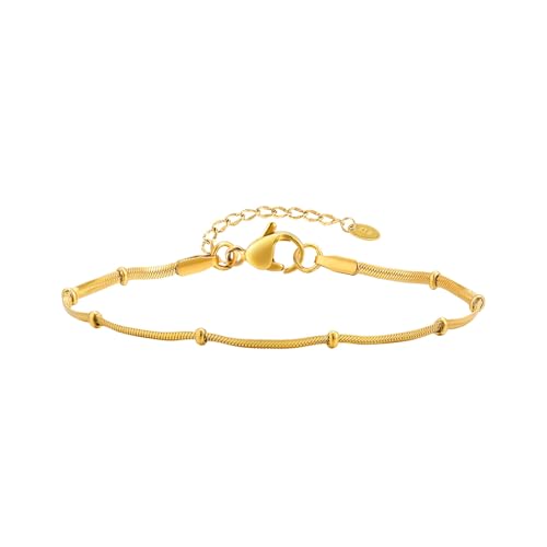 Bishilin Armband Edelstahl Frauen, Charm Armband 21CM 2.2MM mit Beads Schlangenkette Partnerarmband Personalisiert Gold Armbänder für Damen Bishilin Armband Edelstahl Frauen, Charm Armband 21CM 2.2MM mit Beads Schlangenkette Partnerarmband Personalisiert Gold Armbänder für Damen von Bishilin
