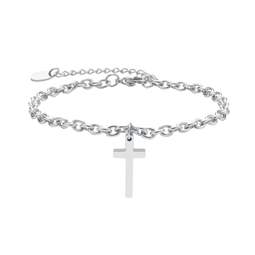 Bishilin Armband Edelstahl Männer, Charm Armband 23CM mit Anhänger Kreuz Gliederarmband Partnerarmband Personalisiert Silber Armbänder für Herren von Bishilin