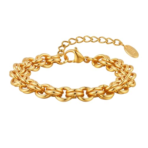 Bishilin Armband Frauen Personalisiert, Armbänder Edelstahl 8MM Dick Gliederkette Betterarmband Personalisiert Damen Armband Verstellbar 21CM Gold Bishilin Armband Frauen Personalisiert, Armbänder Edelstahl 8MM Dick Gliederkette Betterarmband Personalisiert Damen Armband Verstellbar 21CM Gold von Bishilin