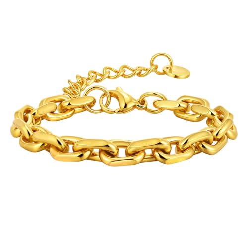 Bishilin Armband Frauen Personalisiert, Armbänder Edelstahl Dick 6.5MM Gliederkette Betterarmband Personalisiert Damen Armband Verstellbar 21CM Gold Bishilin Armband Frauen Personalisiert, Armbänder Edelstahl Dick 6.5MM Gliederkette Betterarmband Personalisiert Damen Armband Verstellbar 21CM Gold von Bishilin