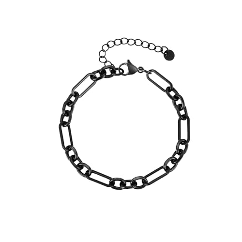 Bishilin Armband Männer Personalisiert, Armbänder Edelstahl 6.5MM Figarokette Freundschaftsarmband Personalisiert Herren Armband Verstellbar 24CM Schwarz von Bishilin