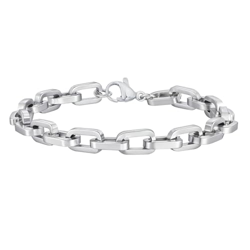 Bishilin Armband Männer Personalisiert, Armbänder Edelstahl 6.8MM Gliederkette Freundschaftsarmband Personalisiert Herren Armband Verstellbar 19CM Silber von Bishilin