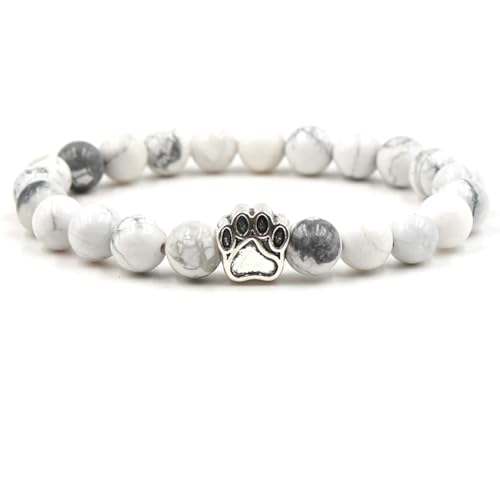 Bishilin Armband für Männer, Herren Armbänder Perlen 8MM Weiß Howlith mit Pfote Perlenarmband Chakra Personalisiert 19CM von Bishilin