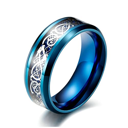 Bishilin Blau Ring Personalisiert, Herren Ringe Edelstahl Drache mit Kohlefaser 8MM Freundschaftsringe Männer Ringe in Bijouterie Gr.67 (21.3) von Bishilin