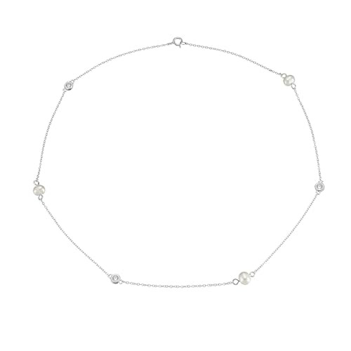 Bishilin Collier Kette 375 Weißgold, Damen Halskette Collier Dünn mit Perlen und Moissanite Frauen Kette Weißgold 45CM für Charms Hochzeit von Bishilin