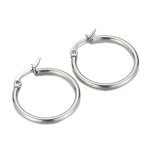 Bishilin Creolen Damen Edelstahl, Ohrringe Creolen Hoop 20MM Silber Ohrringe Allergiefrei für Mädchen von Bishilin