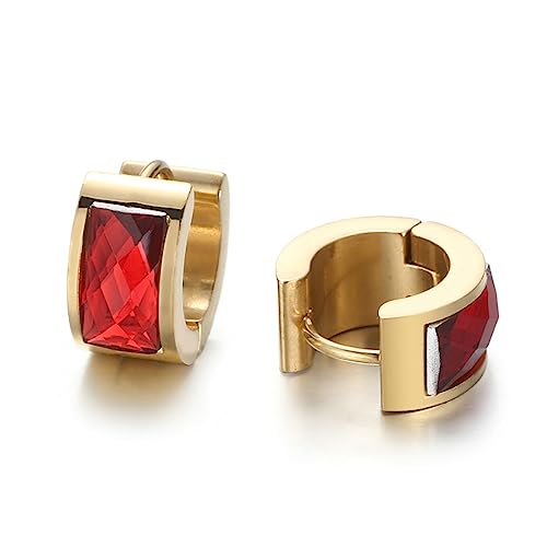 Bishilin Creolen Damen Edelstahl, Ohrringe Creolen mit Rot Zirkonia Gold Ohrringe Allergiefrei für Mädchen von Bishilin