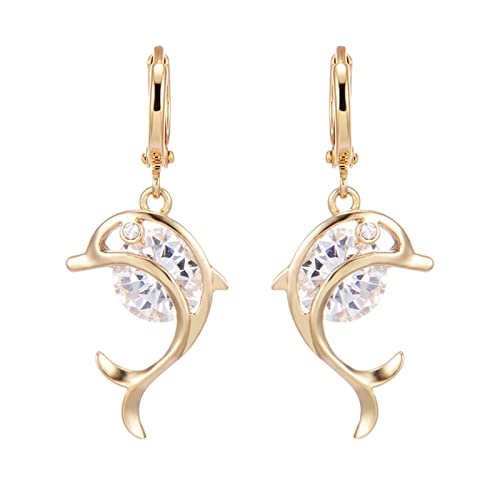 Bishilin Creolen Damen Vergoldet, Ohrringe Creolen Hängend Delfin mit Zirkonia Gold Ohrringe Allergiefrei für Mädchen von Bishilin