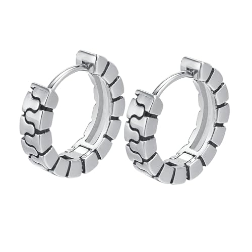 Bishilin Creolen Edelstahl Herren, Ohrringe 16MM Hoop Geometrie Altsilber Creolen Ohrringe Nickelfrei Modeschmuck von Bishilin