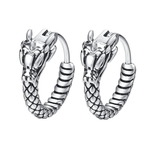 Bishilin Creolen Edelstahl Herren, Ohrringe Drache Silber Creolen Ohrringe Nickelfrei Modeschmuck von Bishilin