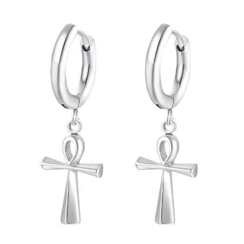 Bishilin Creolen Edelstahl Herren, Ohrringe Hängend Kreuz Silber Creolen Ohrringe Nickelfrei Modeschmuck von Bishilin