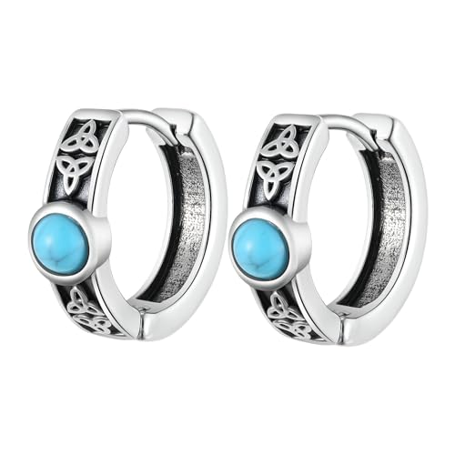 Bishilin Creolen Edelstahl Herren, Ohrringe Hoop 15MM mit Türkis und Keltische Knoten Silber Creolen Ohrringe Nickelfrei Modeschmuck von Bishilin