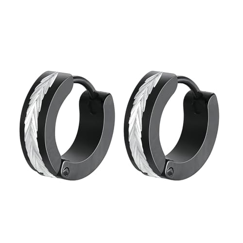 Bishilin Creolen Edelstahl Nickelfrei, Ohrringe Herren 13MM Geprägt Creolen Männer Schwarz Ohrringe in Bijouterie von Bishilin