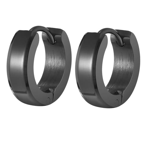 Bishilin Creolen Edelstahl Nickelfrei, Ohrringe Herren Glatt Hoop Creolen Männer Schwarz Ohrringe in Bijouterie von Bishilin