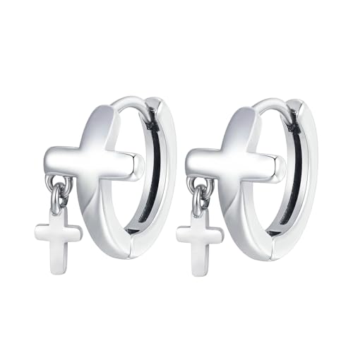 Bishilin Creolen Edelstahl Nickelfrei, Ohrringe Herren Kreuz Creolen Männer Silber Ohrringe in Bijouterie von Bishilin