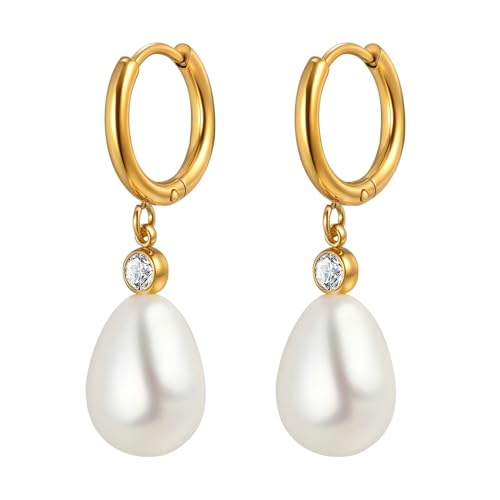 Bishilin Creolen Edelstahl Vergoldet Damen, Ohrringe Hängend Tropfen Perle und mit Zirkonia Gold Creolen Ohrringe in Bijouterie von Bishilin