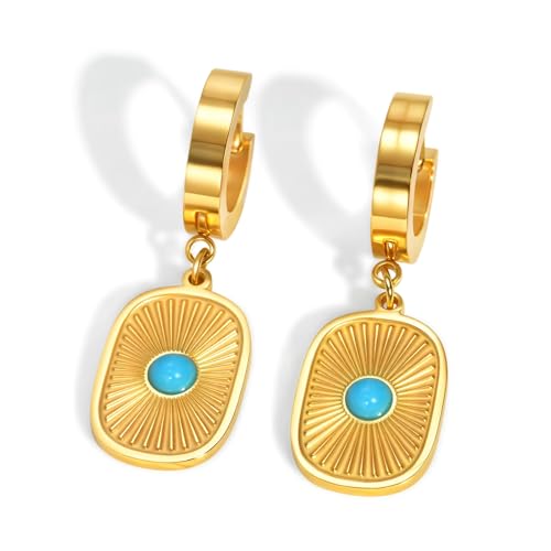 Bishilin Creolen Edelstahl Vergoldet Nickelfrei, Damen Ohrringe Hängend Medaillen mit Türkis Creolen Mädchen Gold Ohrringe in Bijouterie von Bishilin