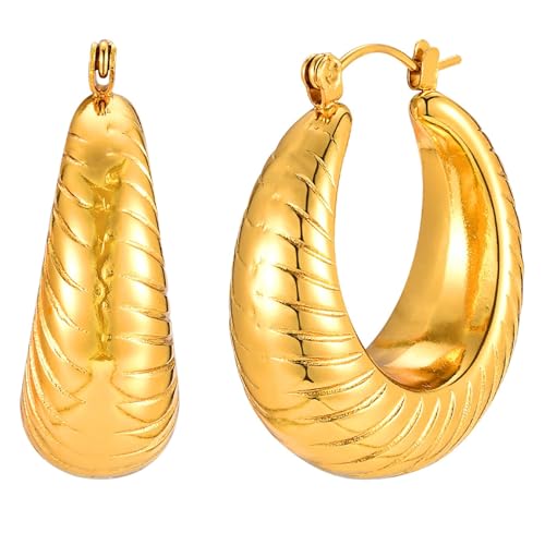 Bishilin Creolen Edelstahl Vergoldet Nickelfrei, Ohrringe Damen Groß Geprägt C Form Creolen Mädchen Gold Ohrringe in Bijouterie von Bishilin