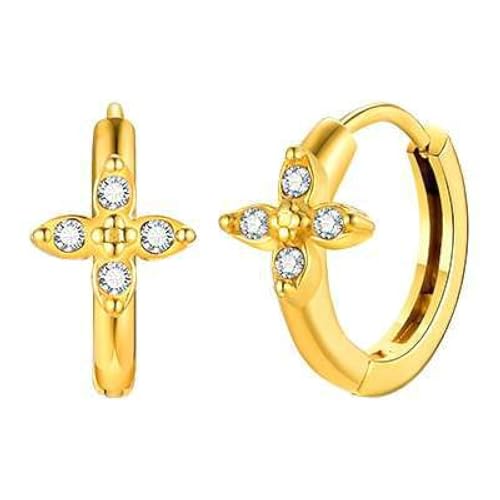 Bishilin Creolen Edelstahl Vergoldet Nickelfrei, Ohrringe Damen Kreuz mit Zirkonia Creolen Mädchen Gold Ohrringe in Bijouterie von Bishilin