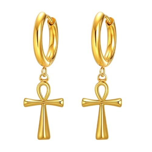 Bishilin Creolen Herren Edelstahl, Ohrringe Creolen Hängend Kreuz Gold Ohrringe Allergiefrei für Männer von Bishilin
