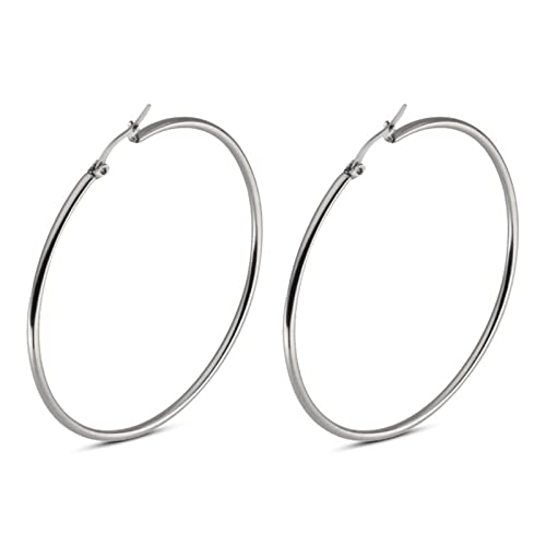 Bishilin Creolen Ohrringe Damen Edelstahl, Modeschmuck Ohrringe Nickelfrei Silber für Mädchen Freunde Mutter 40MM Große Kreise von Bishilin