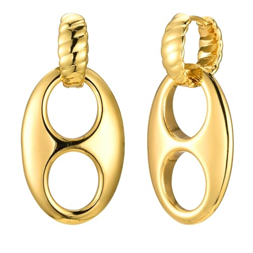 Bishilin Creolen Ohrringe Edelstahl Vergoldet, Damen Creolen Hängend Groß Oval Ohrringe Nickelfrei für Mädchen Gold von Bishilin