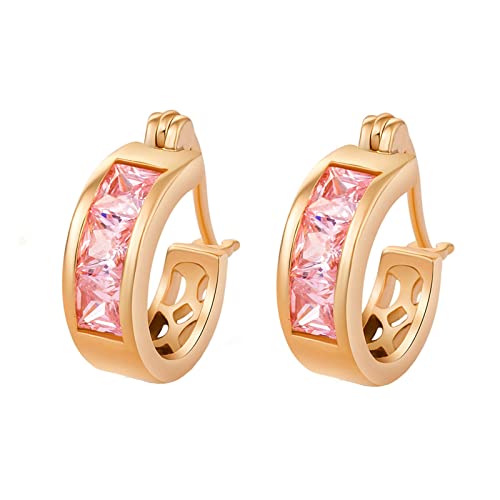 Bishilin Creolen Vergoldet Damen, Ohrringe mit Rosa Quadrat Zirkonia Gold Creolen Ohrringe Nickelfrei Modeschmuck von Bishilin