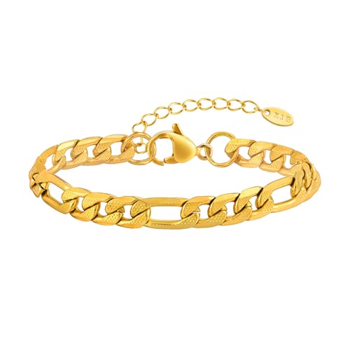 Bishilin Damen Armbänder Edelstahl, Frauen Armband 5.8MM Geprägt Figarokette Armbänder Charm Armband Personalisiert 21CM Gold Bishilin Damen Armbänder Edelstahl, Frauen Armband 5.8MM Geprägt Figarokette Armbänder Charm Armband Personalisiert 21CM Gold von Bishilin