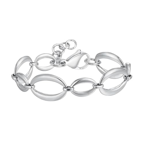 Bishilin Damen Armbänder Edelstahl, Frauen Armband Oval Gliederkette Armbänder Charm Armband Personalisiert 19CM Silber von Bishilin