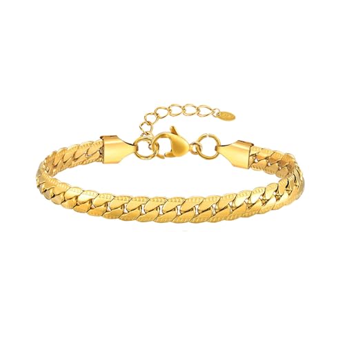 Bishilin Damen Armbänder Edelstahl, Frauen Armband Platte 6MM Armbänder Charm Armband Personalisiert 19CM Gold Bishilin Damen Armbänder Edelstahl, Frauen Armband Platte 6MM Armbänder Charm Armband Personalisiert 19CM Gold von Bishilin