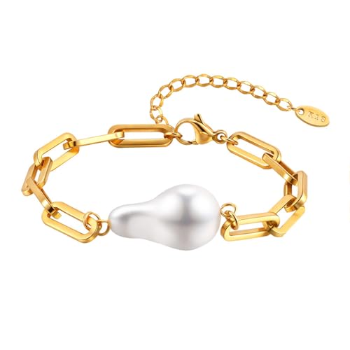 Bishilin Damen Armbänder Edelstahl, Frauen Armband mit Perle Armbänder Charm Armband Personalisiert 21CM Gold Bishilin Damen Armbänder Edelstahl, Frauen Armband mit Perle Armbänder Charm Armband Personalisiert 21CM Gold von Bishilin