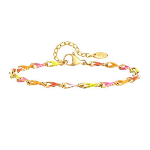Bishilin Damen Armband Edelstahl, Charm Armbänder 4MM mit Emaile Partnerarmband Personalisiert Armband Frauen 21 CM Multicolor von Bishilin